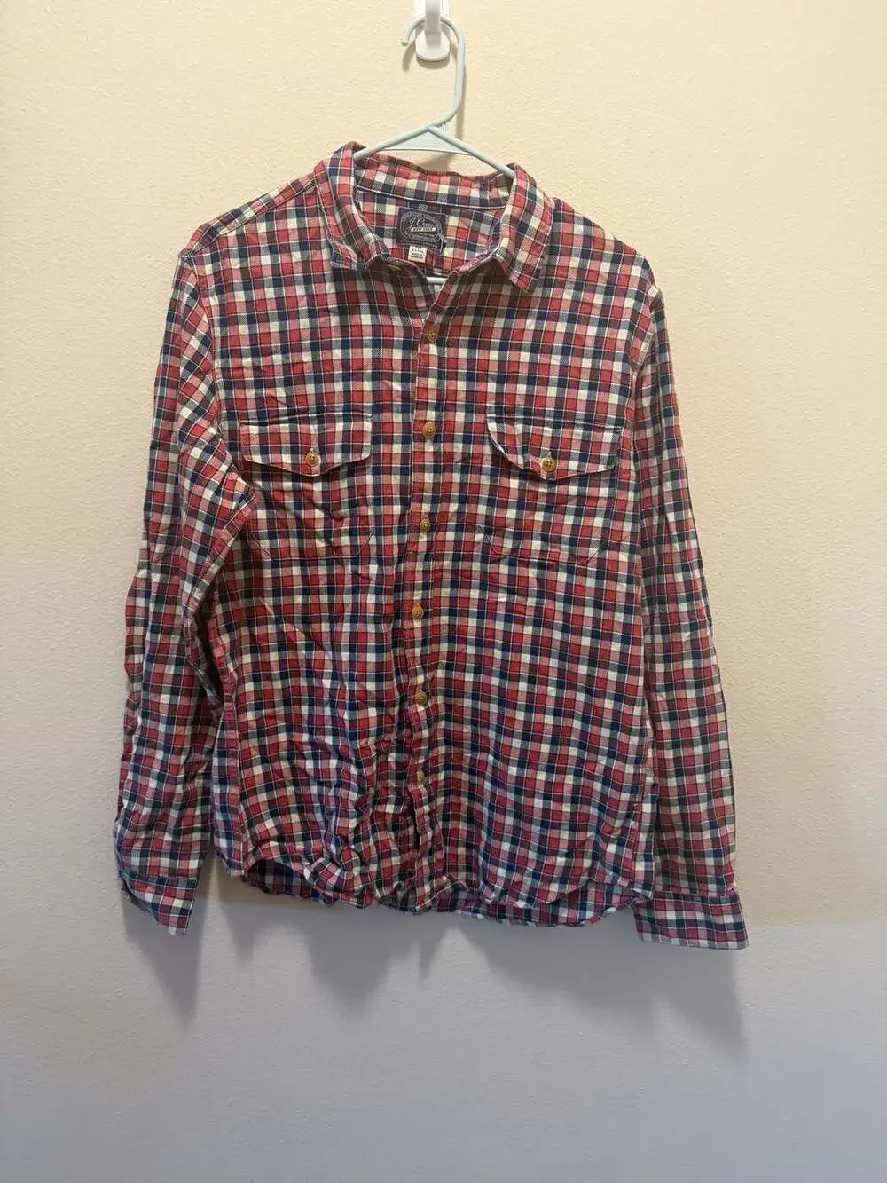 J. Crew Sportsmen's Outfitter Slim Fit Plaid Flannel Shirt Red White Blue Medium